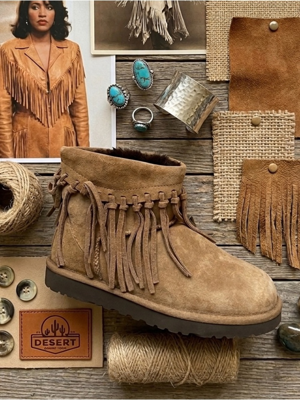 Women's Brown Suede Fringe Ankle Boots UGG size 7
